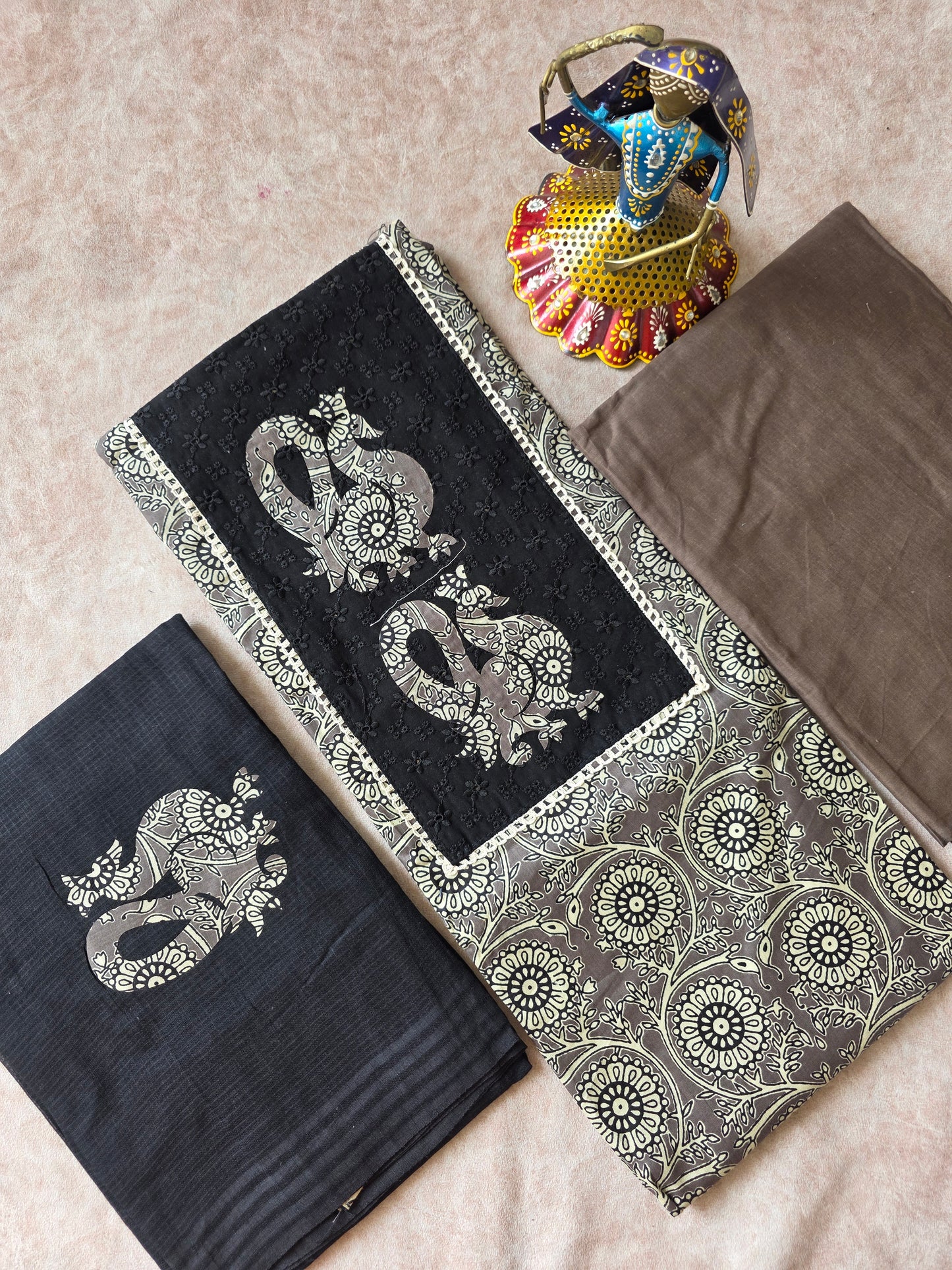 Pure cotton with appliqué work - grey