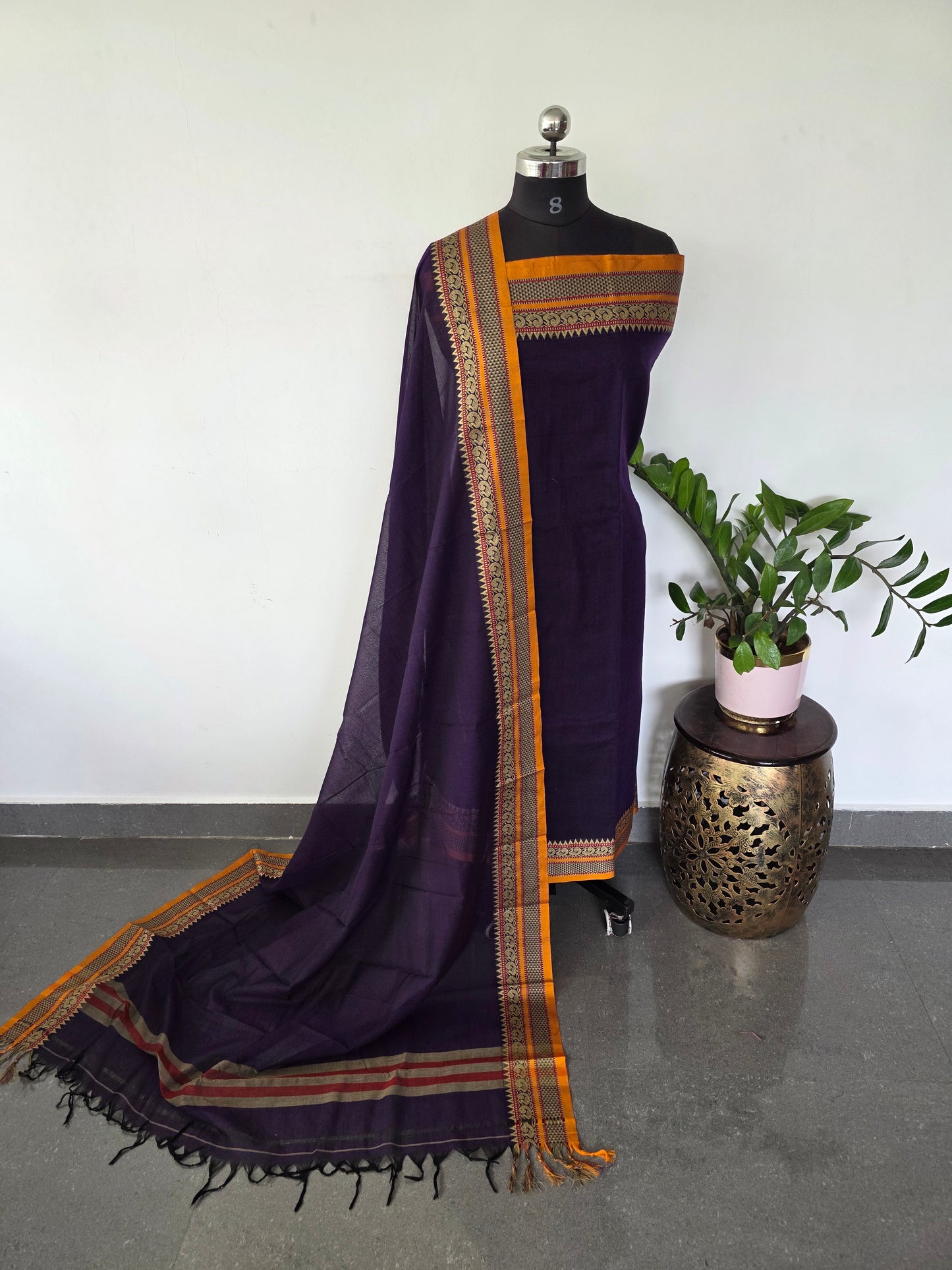 Mercerised narayanapet salwar set with annam border (4.5 mtrs)- NA319