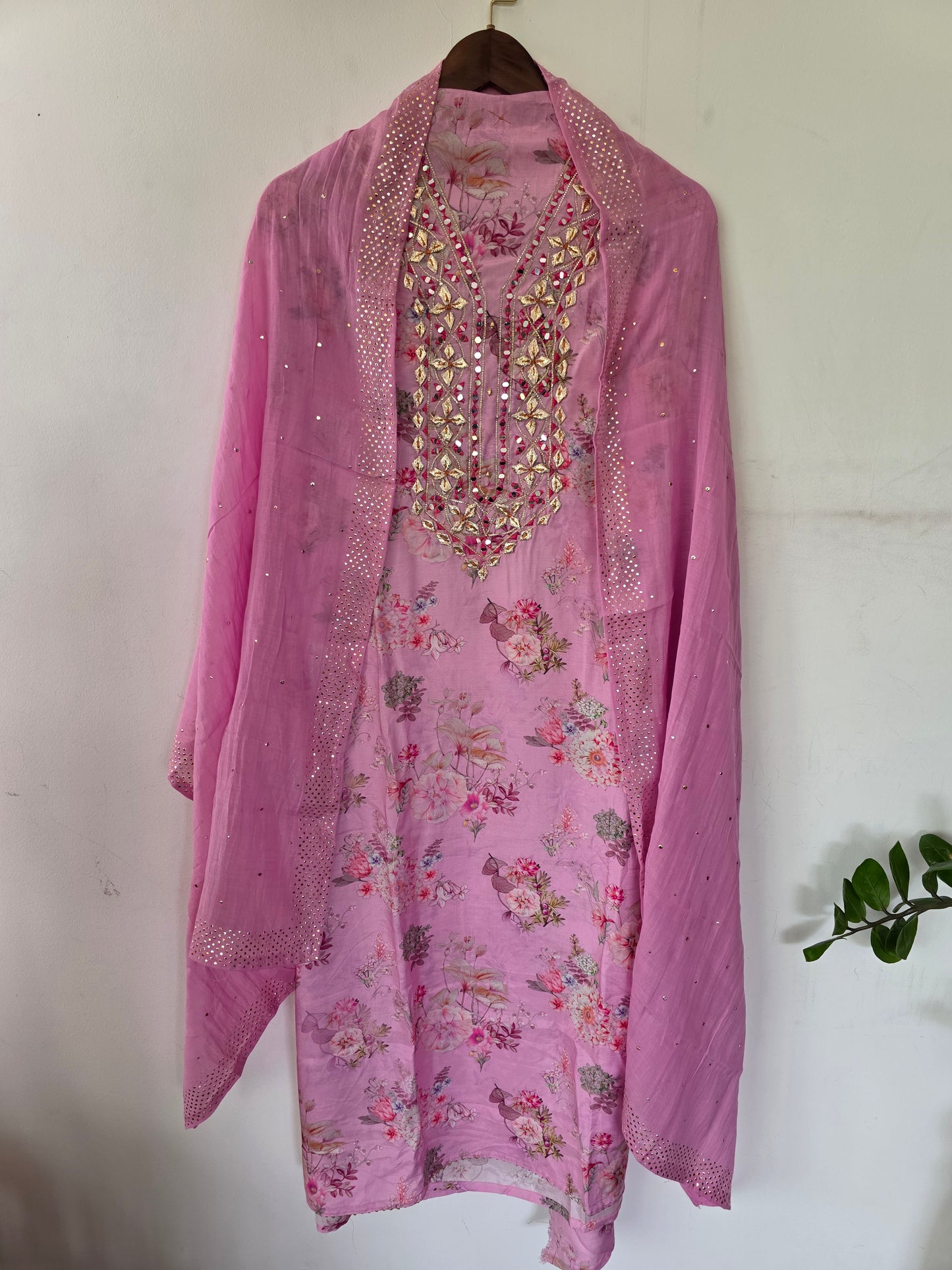 Floral Muslin silk set-VM56