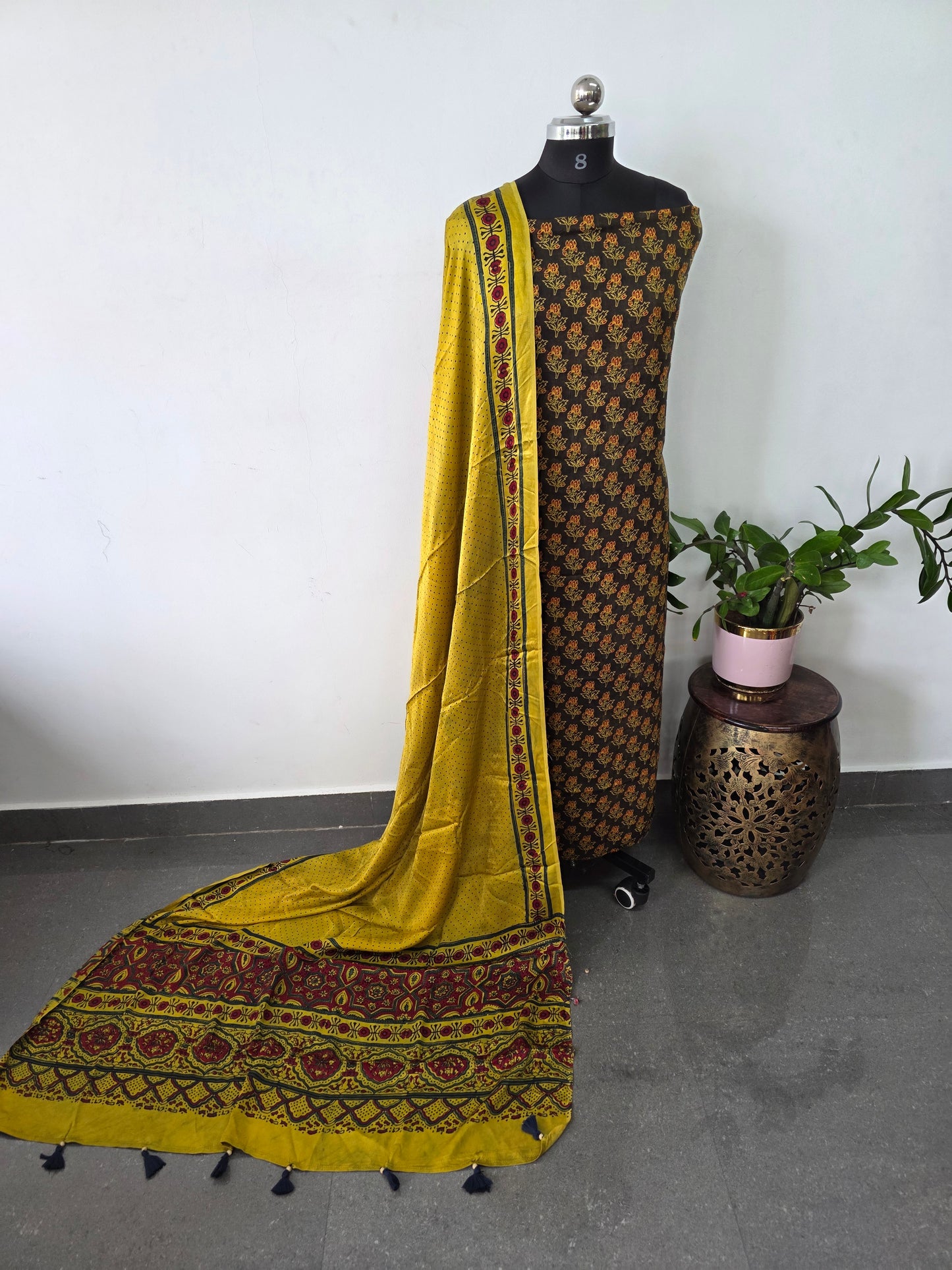 Handcrafted ajrakh modal silk set - HZ103