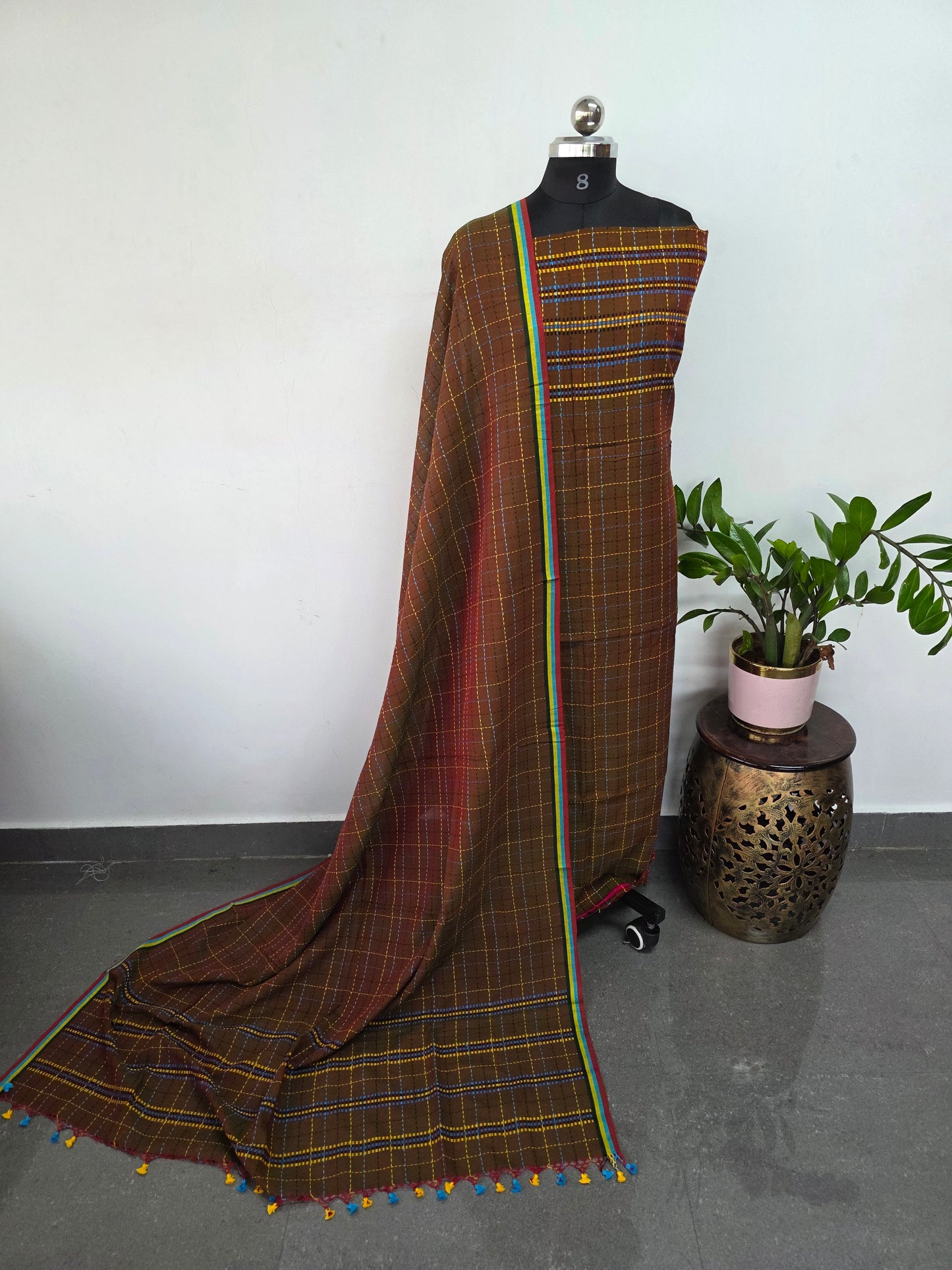 Checked kantha embroidery mul cotton salwar set - JMM248