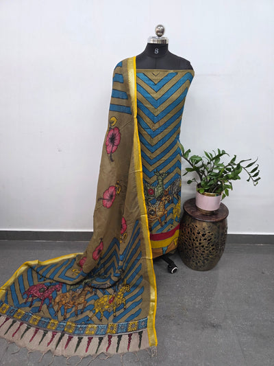Kalahasthi Handcrafted Penkalamkari bangalore silk set -KH252