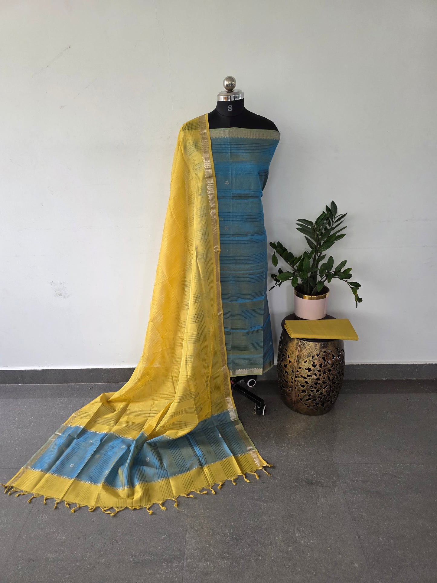 Premium handloom pure mangalagiri silk set - 4