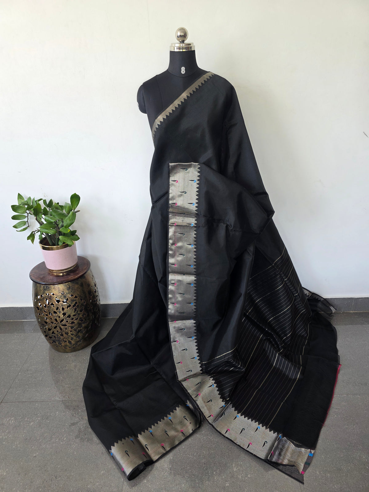 Premium paithani semi mangalagiri pattu saree(Black)-MAA223