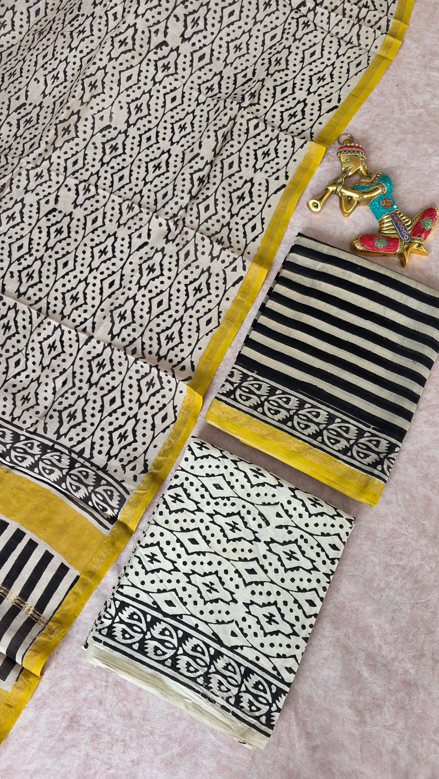 Handblock Jaipuri chanderi silk set - JA762