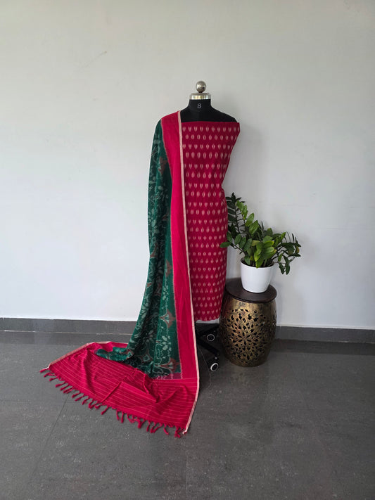 mercerised ikkat cotton top with double ikkat cotton shawl - MI11