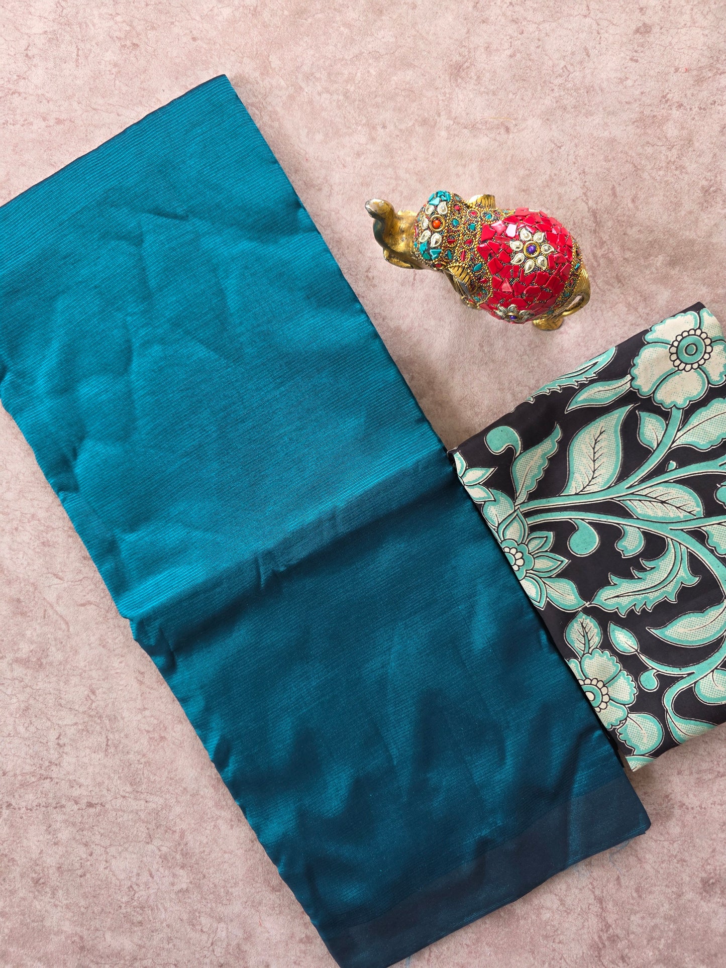 Premium plain semi mangalagiri pattu saree kalamkari silk blouse- MAA168