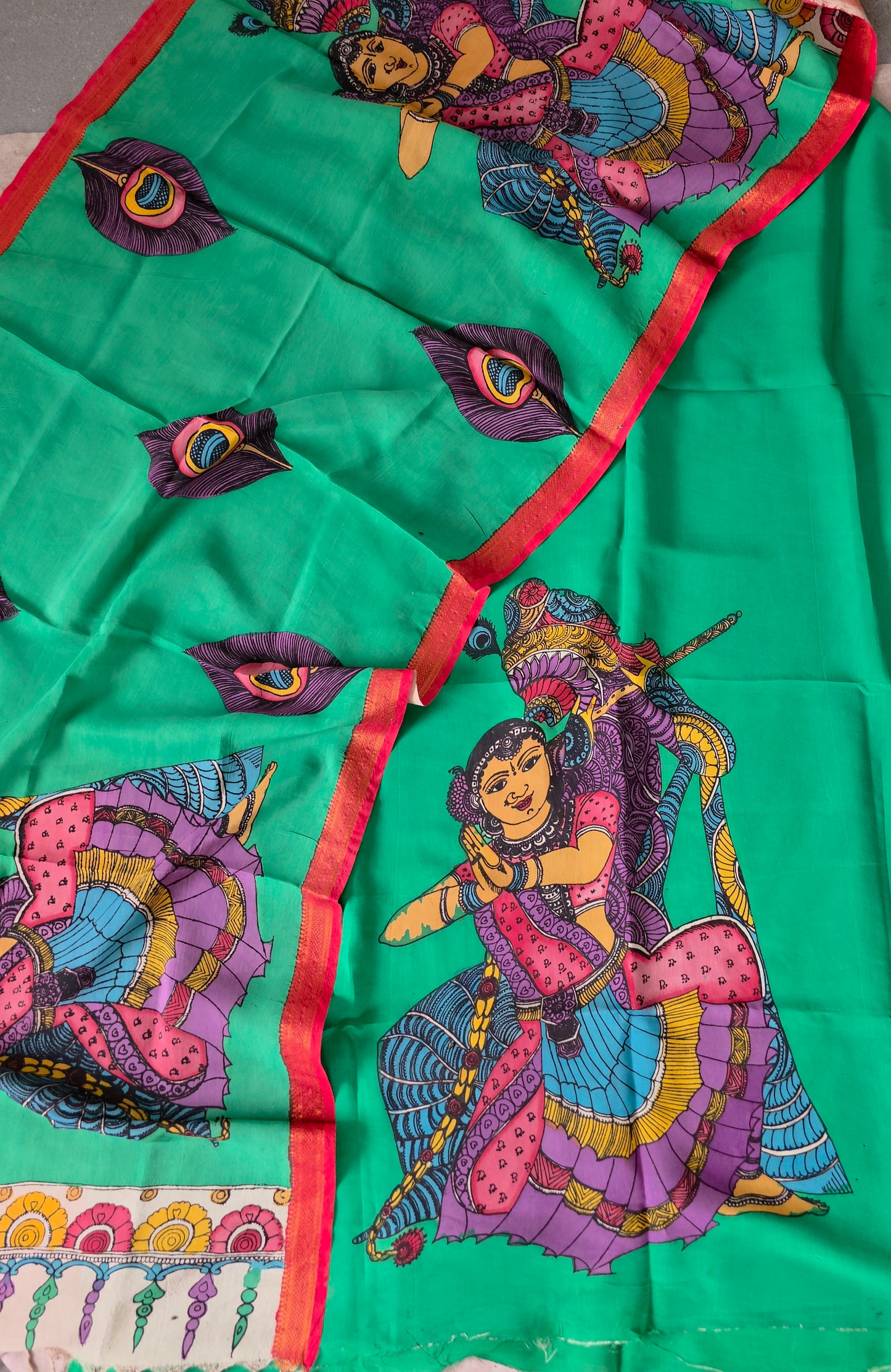 Handcrafted Kalahasthi Penkalamkari bangalore silk set - KH104
