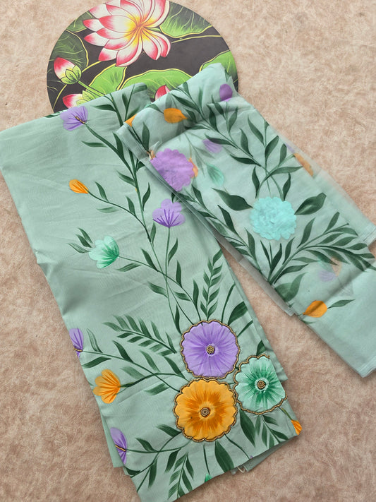 Premium handpainted soft organza silk top with handwork embroidery - 3