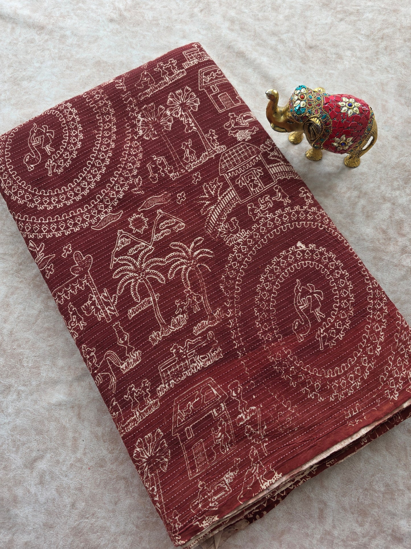 Pure kalamkari Kantha cotton running material (1 meter)- KM62