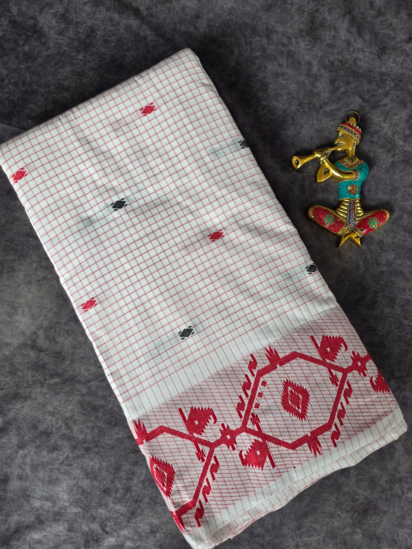 Prewashed Jamdhani Checked Pure handloom cotton running material (0.5 mtrs) - HRM209