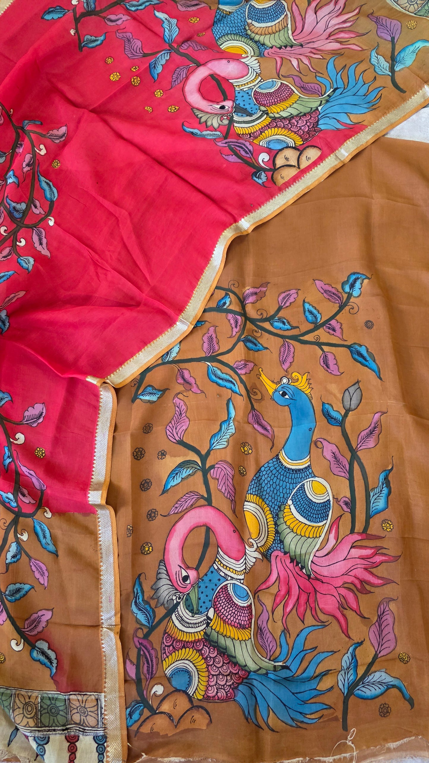 Handcrafted Kalahasthi Penkalamkari bangalore silk set - KH175