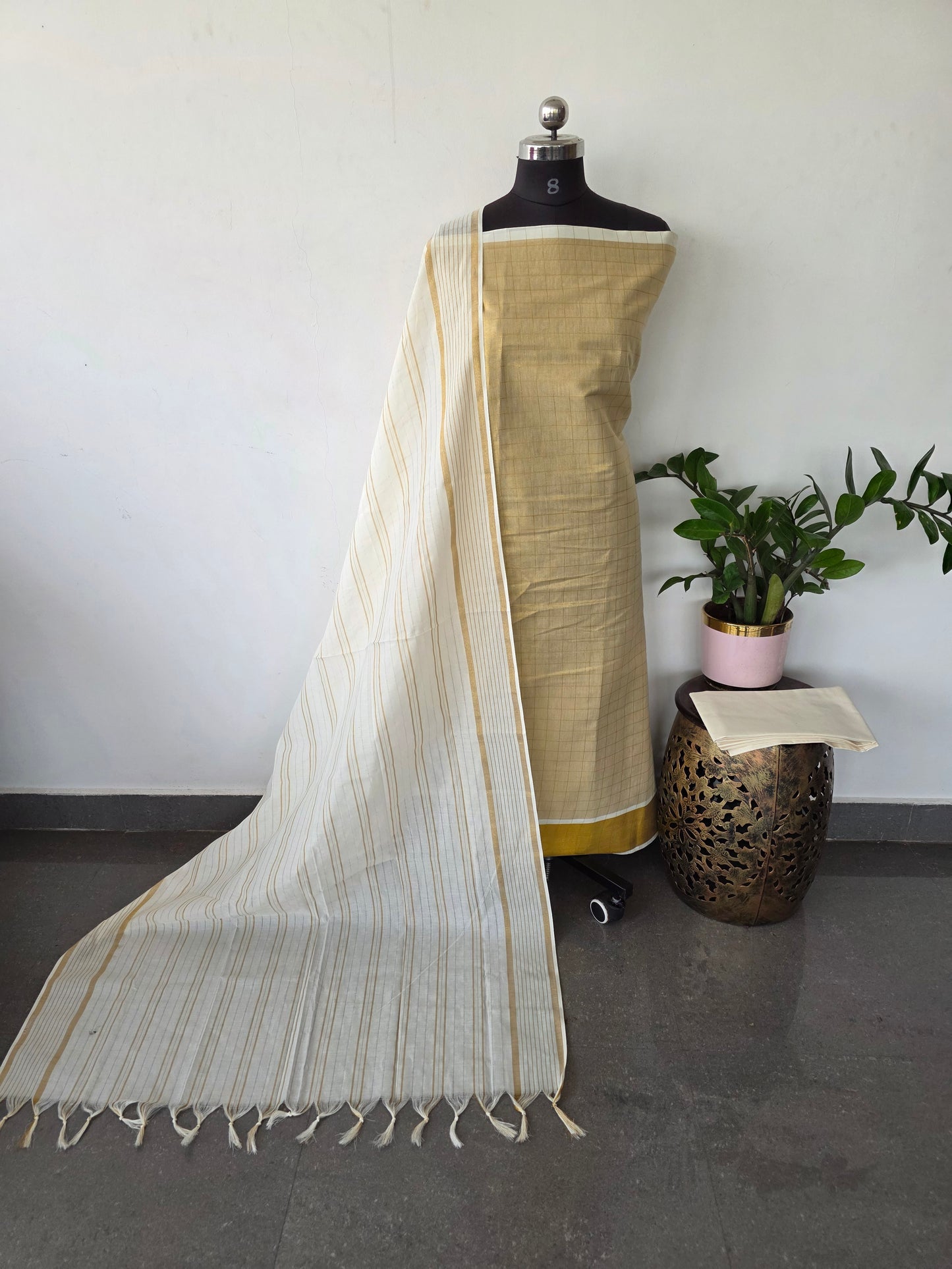 Kerala kasavu checked salwar set - KK2