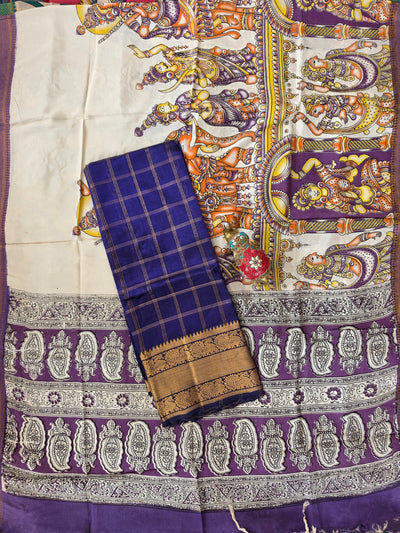 Handloom checked mangalagiri pattu top with chennuri kalamkari duppatta -AK605