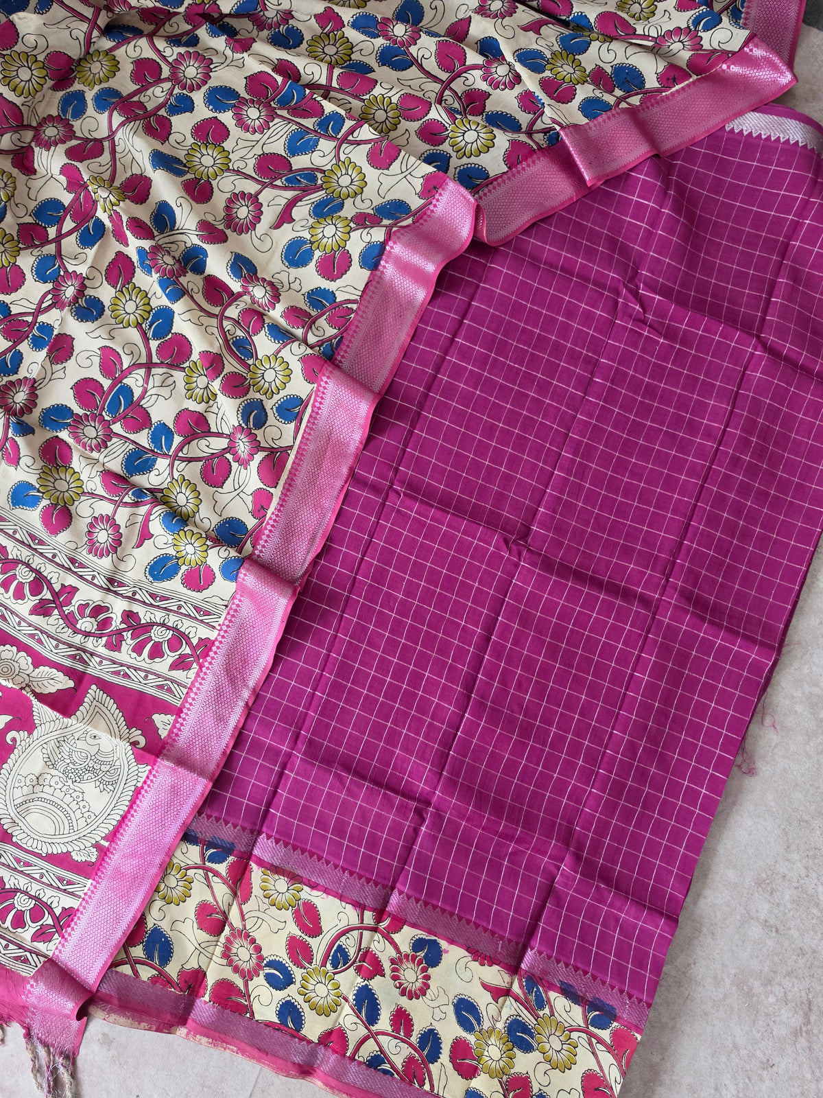 Gap border Checked chennuri kalamkari silk set-AK629