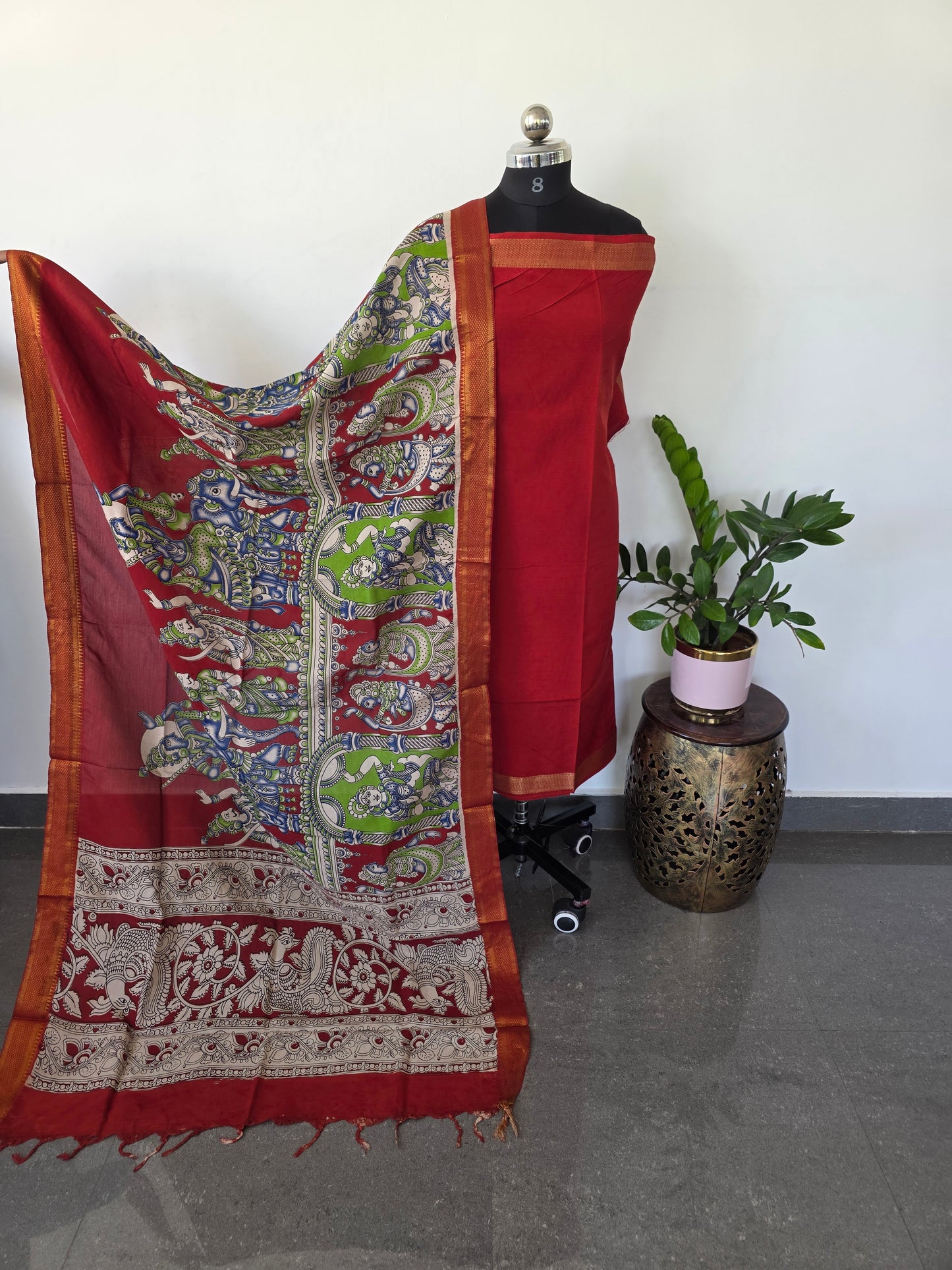 Pure chennuri silk top with pure chennuri silk kalamkari mangalagiri border - ES54
