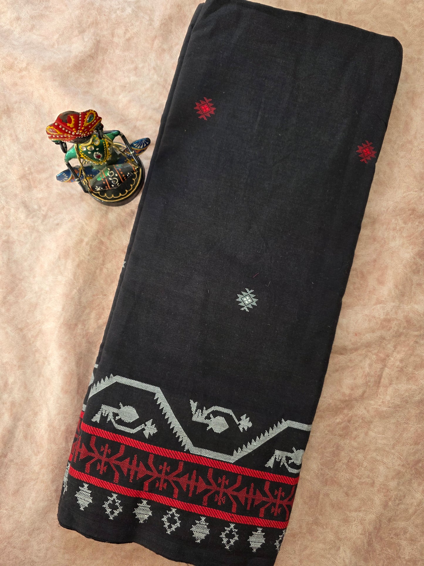 South cotton Jamdhani Pure handloom cotton running material (0.5 mtrs) - HRM172