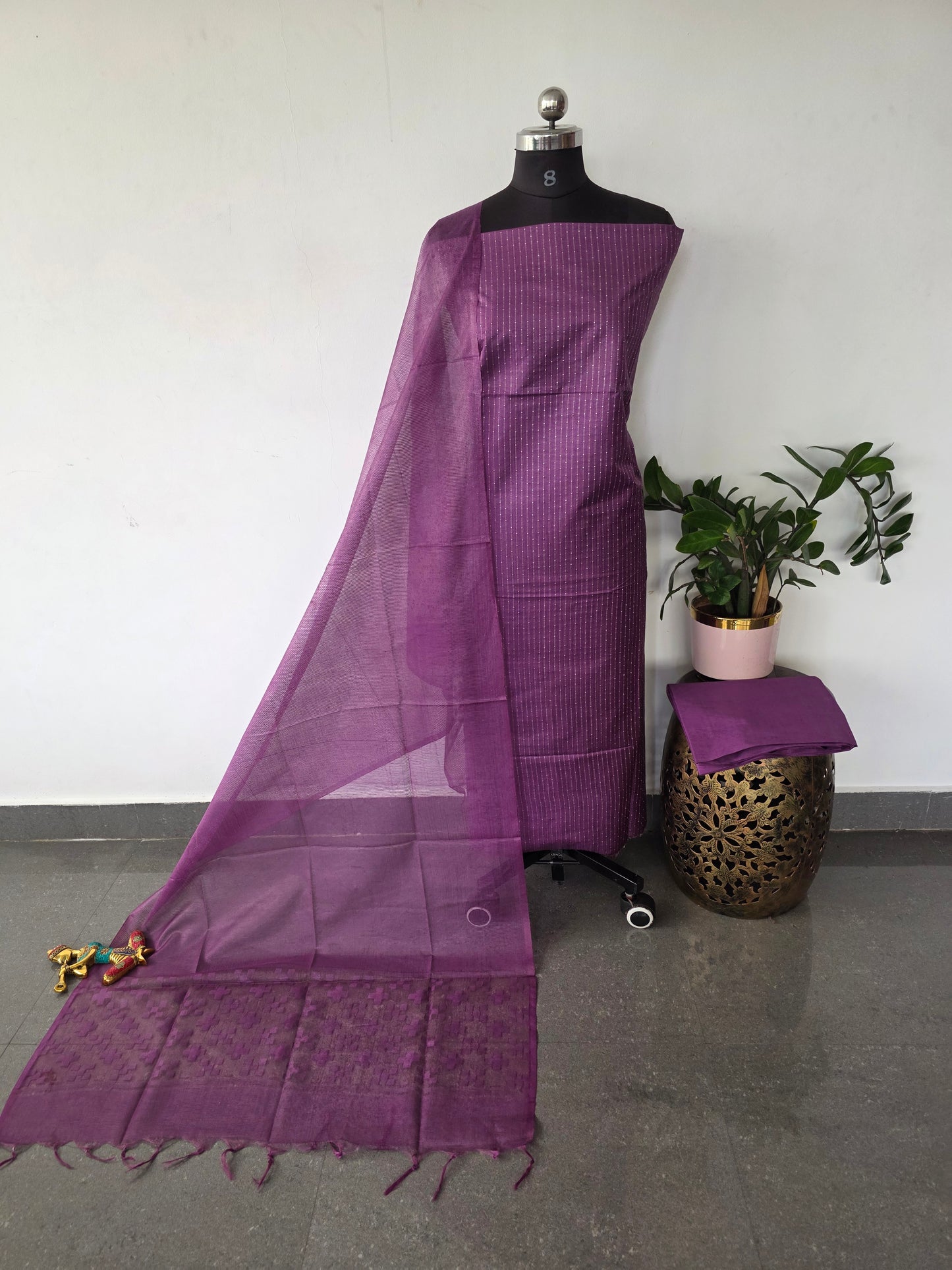 Bhagalpuri katan weaving set with cutwork dupatta - BA579