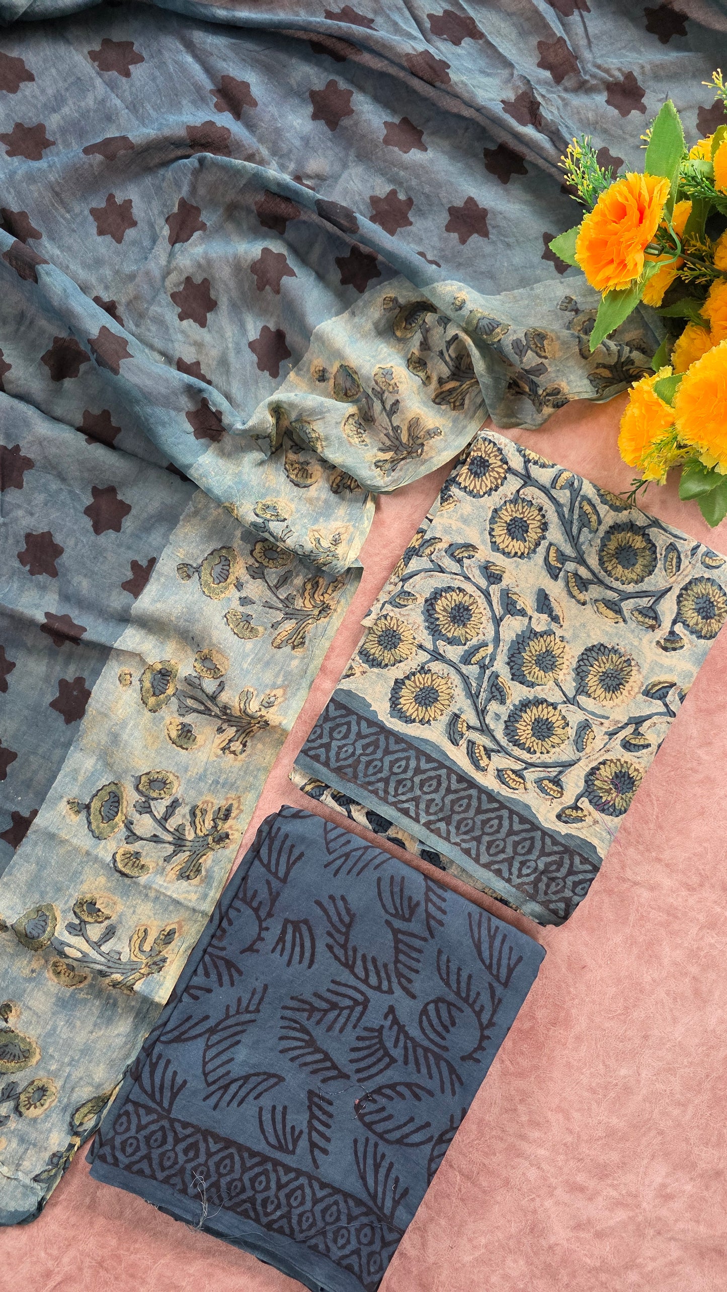 Nashpal Ajrakh Handblock Jaipuri pure cotton set - JA837