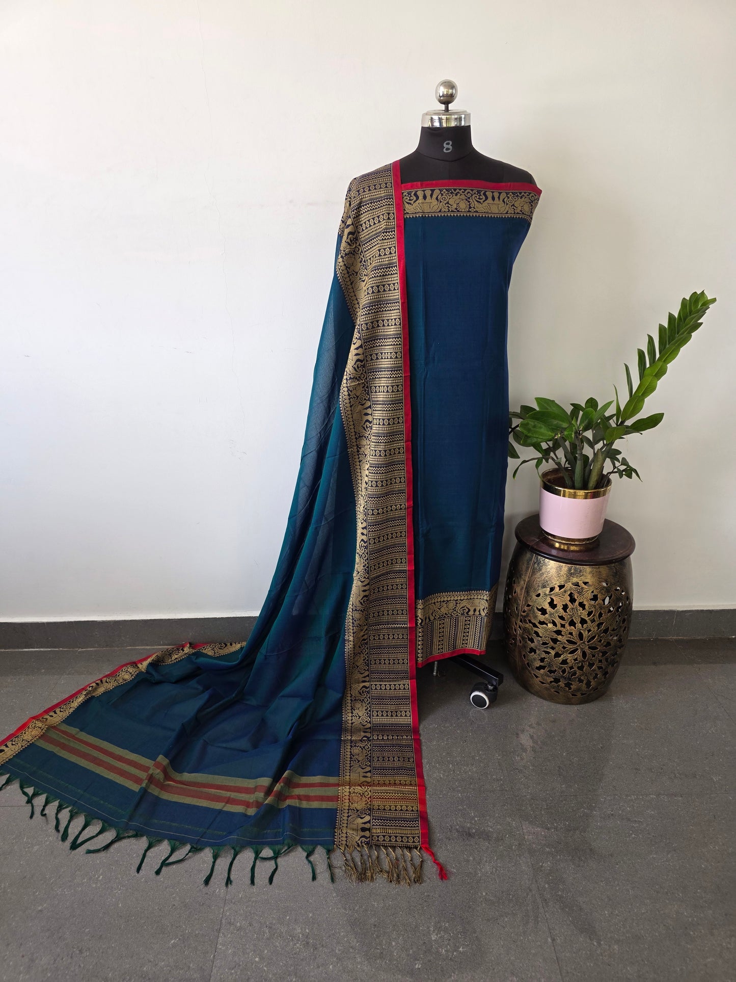 Mercerised narayanapet salwar set with elephant border (4.5 meters)- NA75