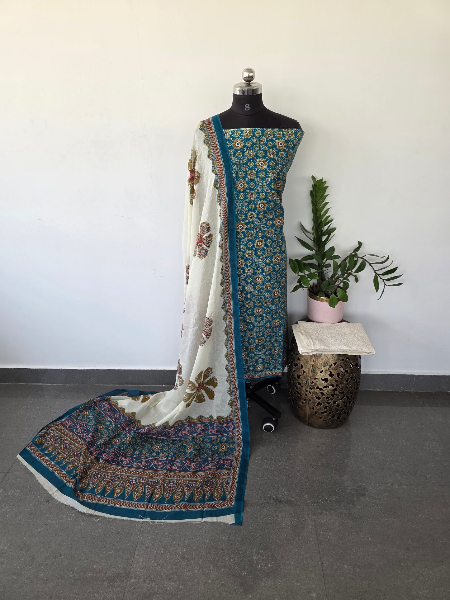 Ajrakh cotton set with hakoba bottom-BA118