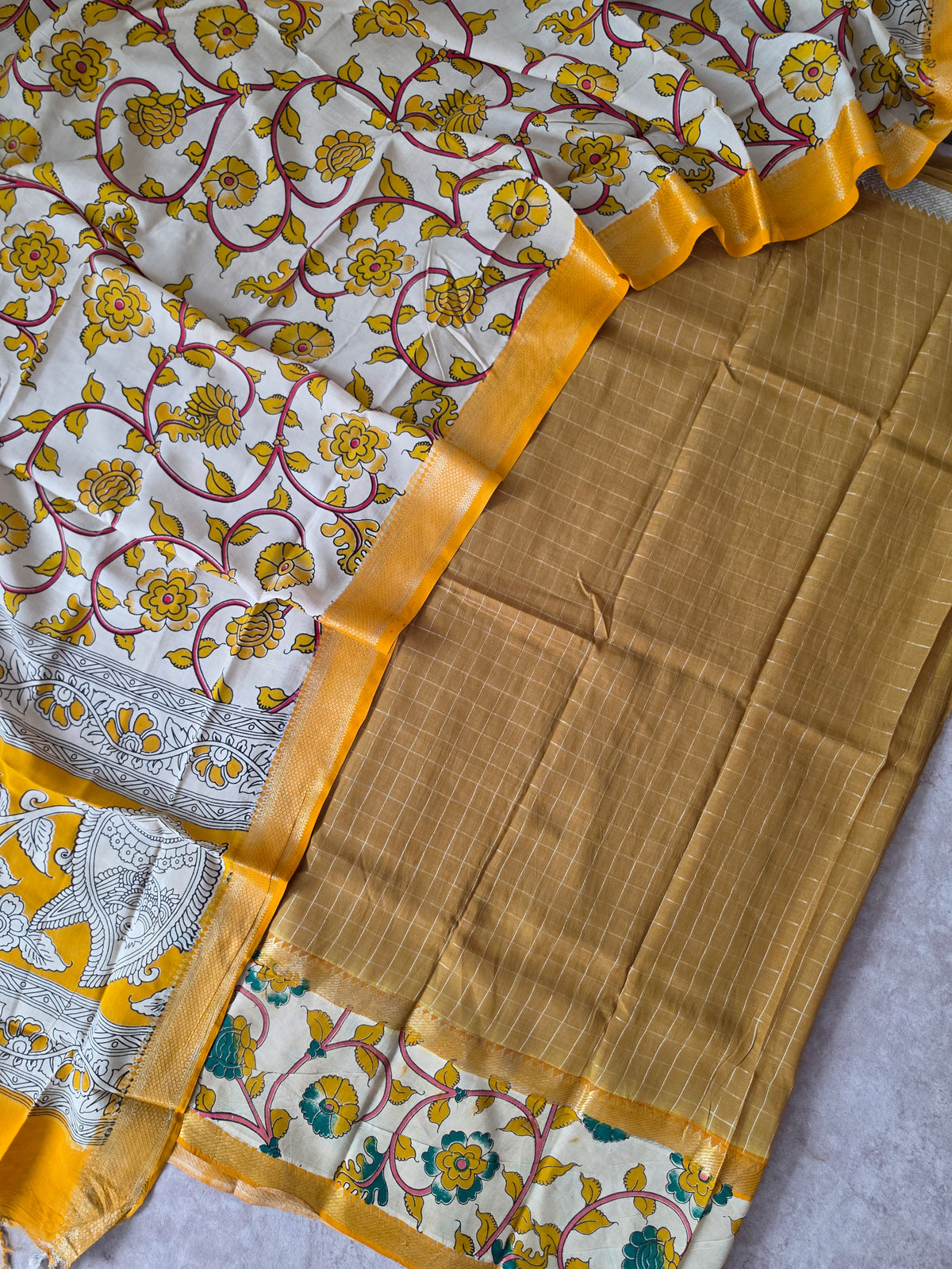 Gap border Checked chennuri kalamkari silk set-AK628