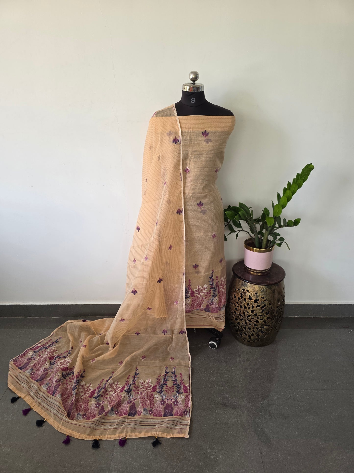 Silk cotton jamdhani with zari lines salwar set - AV209
