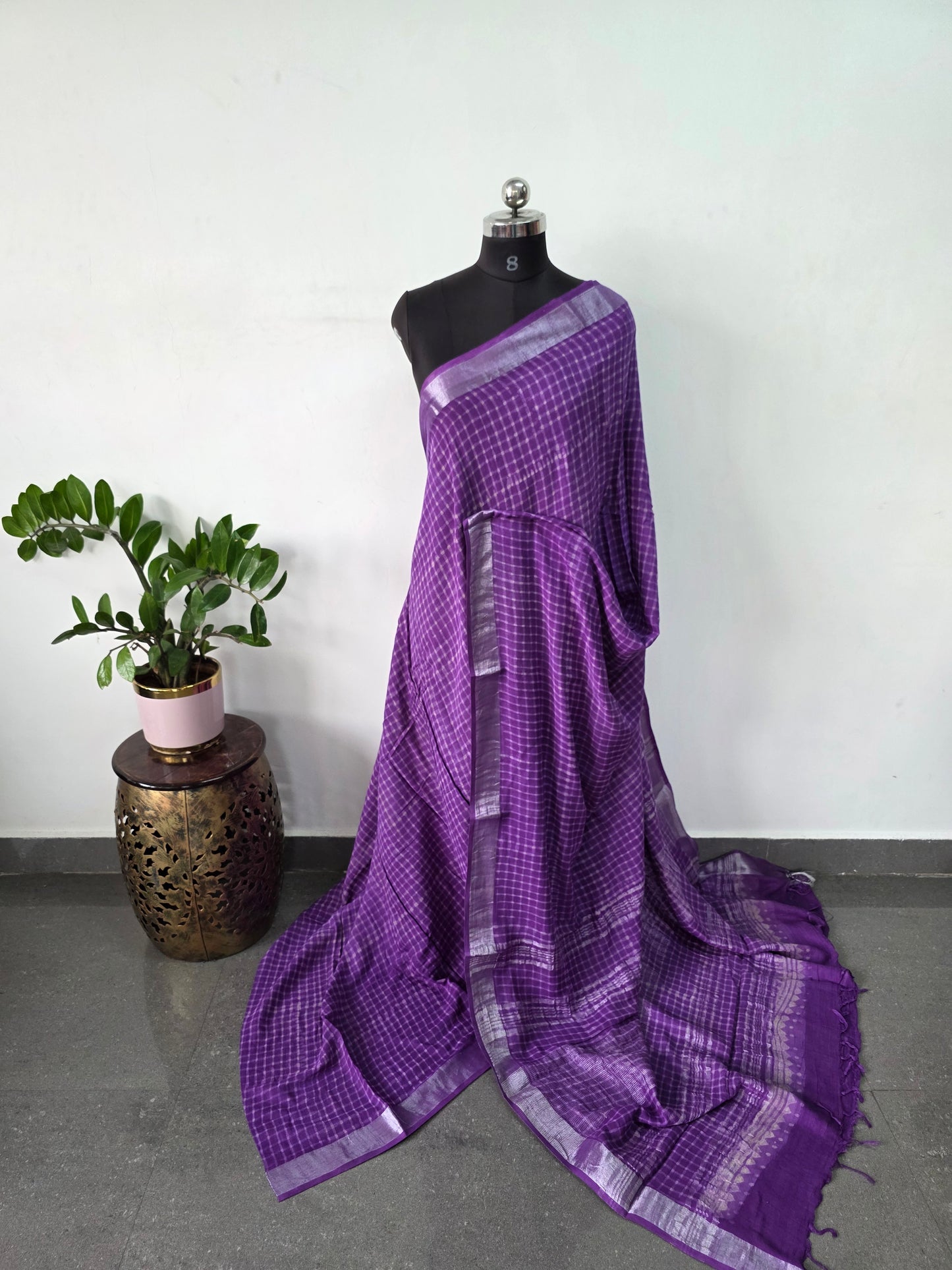 Handblock Jaipuri linen cotton saree - JA827