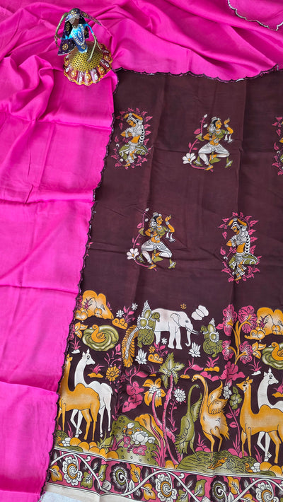 Penkalamkari inspired Chennuri kalamkari silk set - AK63