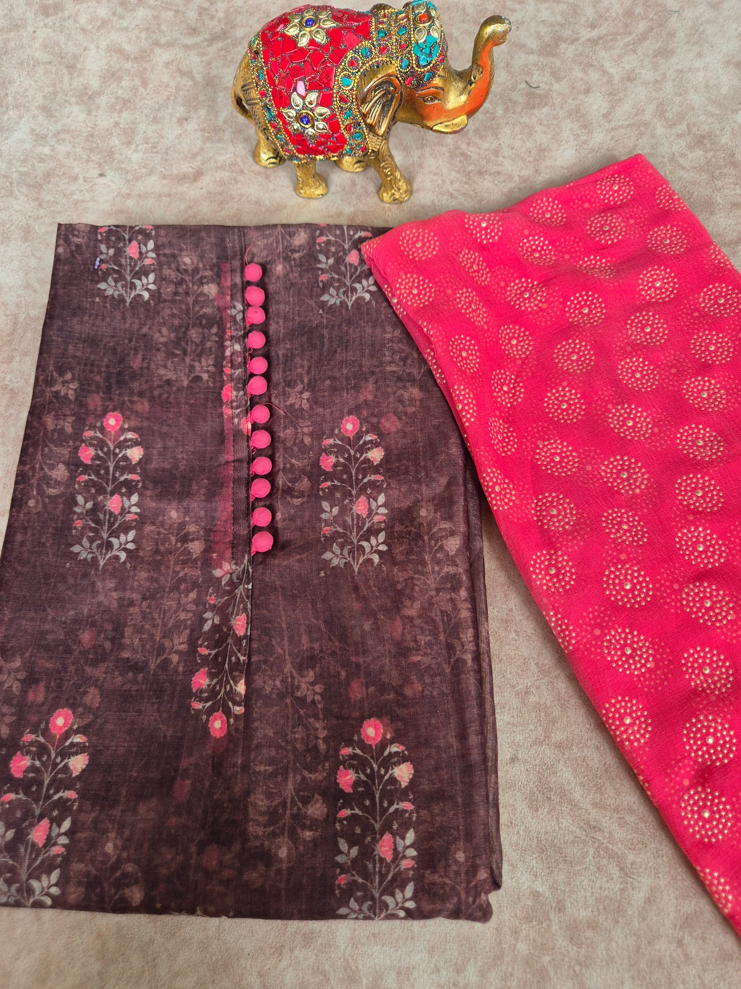 Fancy silk set with chiffon shawl