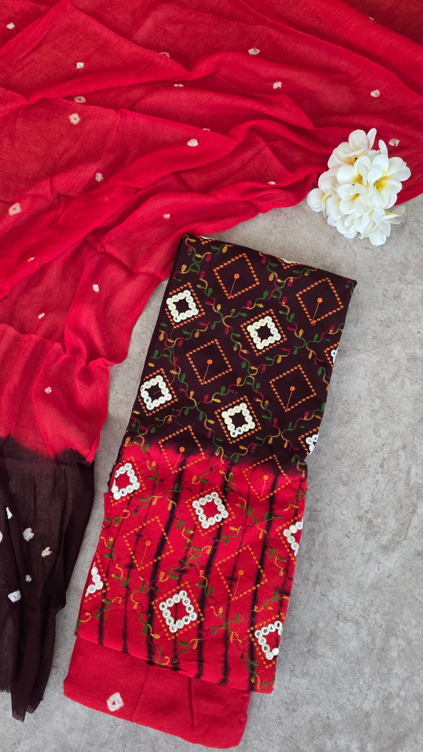 Bandhani embroidery rayon cotton set - BR4