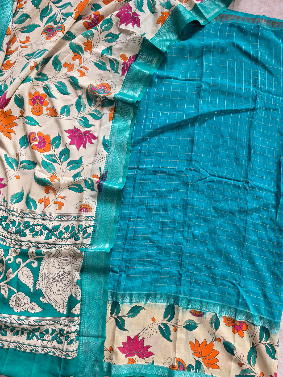 Gap border Checked chennuri kalamkari silk set-AK631