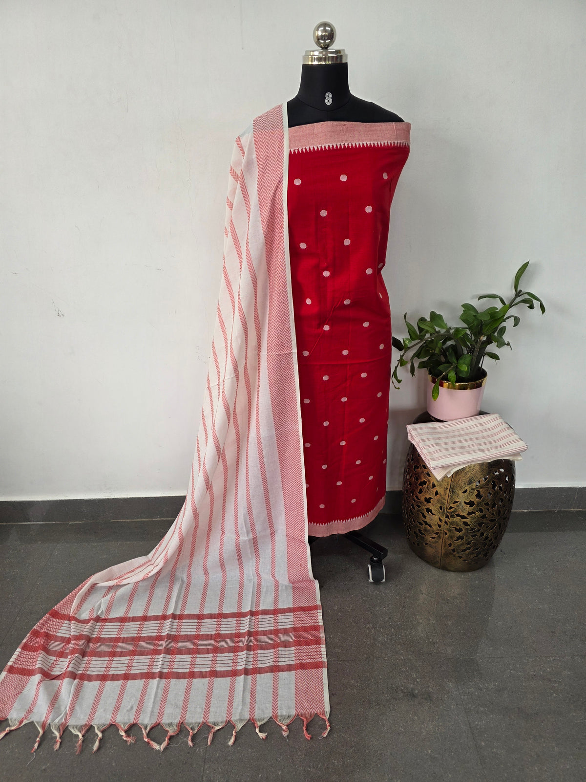 Prewashed Temple border coin butta south cotton set - HA123