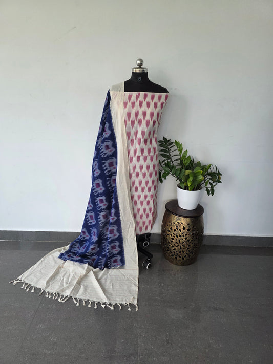 mercerised ikkat cotton top with double ikkat cotton shawl - MI10