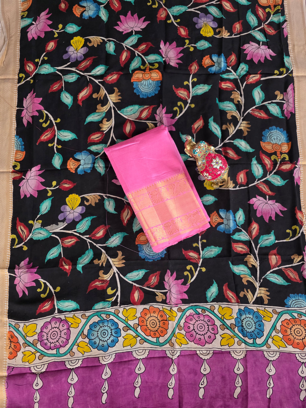 Handloom mangalagiri pattu with penkalamkari duppatta -MP8