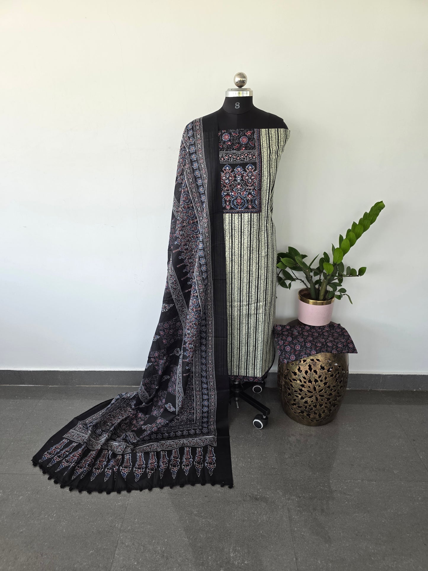 Pure cotton set with ajrakh yoke - CLA177