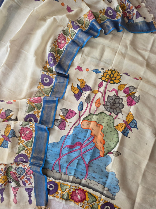 Handcrafted Kalahasthi Penkalamkari bangalore silk set- HP17