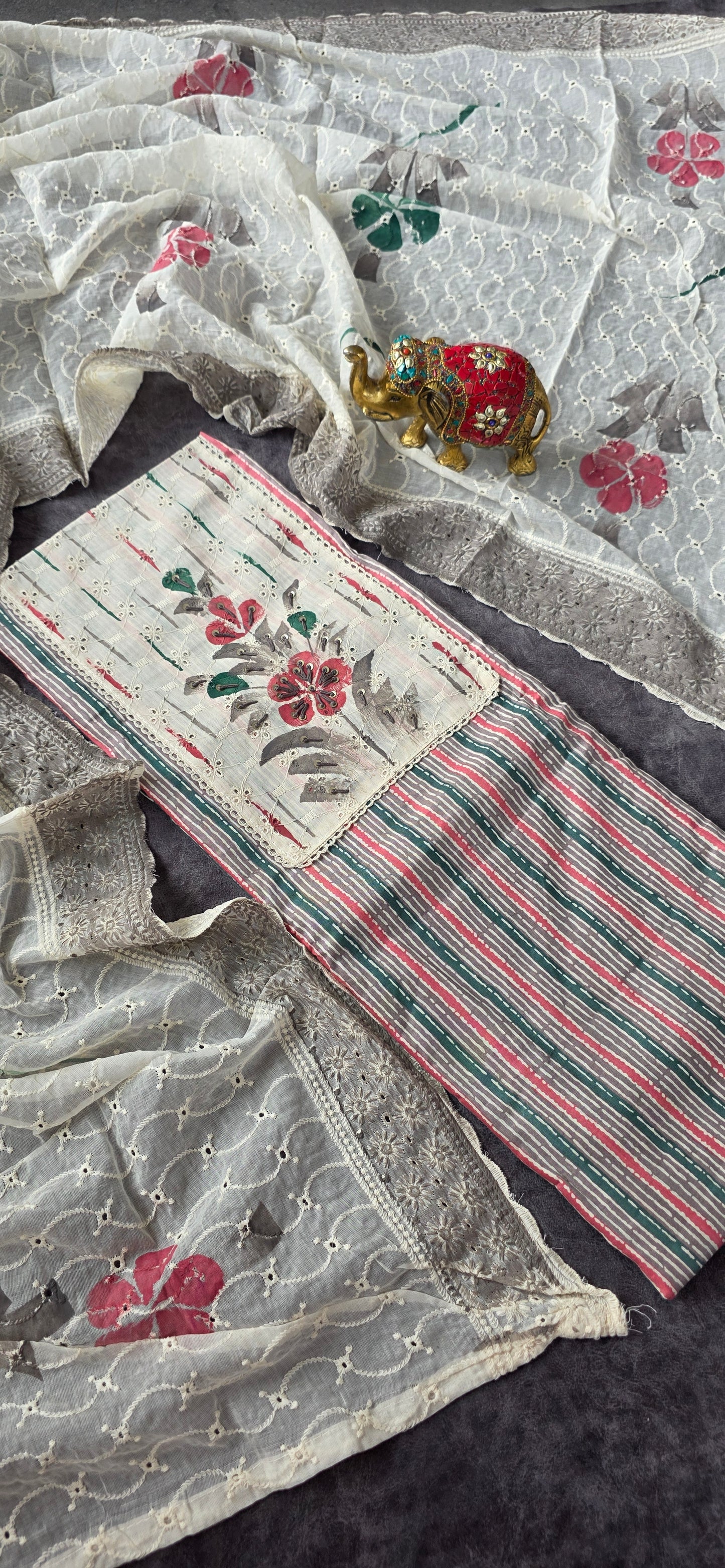 Premium handpainted pure cotton set - gray