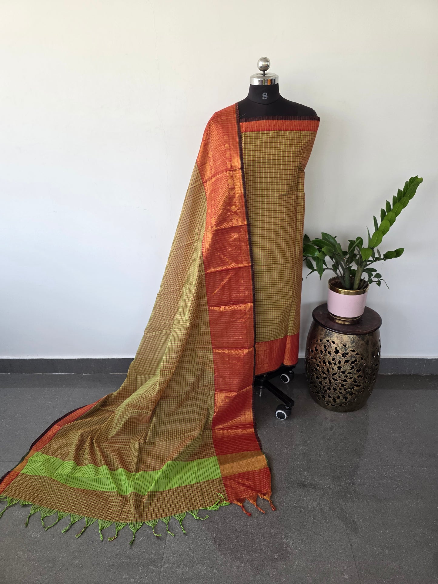 Premium checked Kanchi cotton set ( 2 pc set ) - KFS26