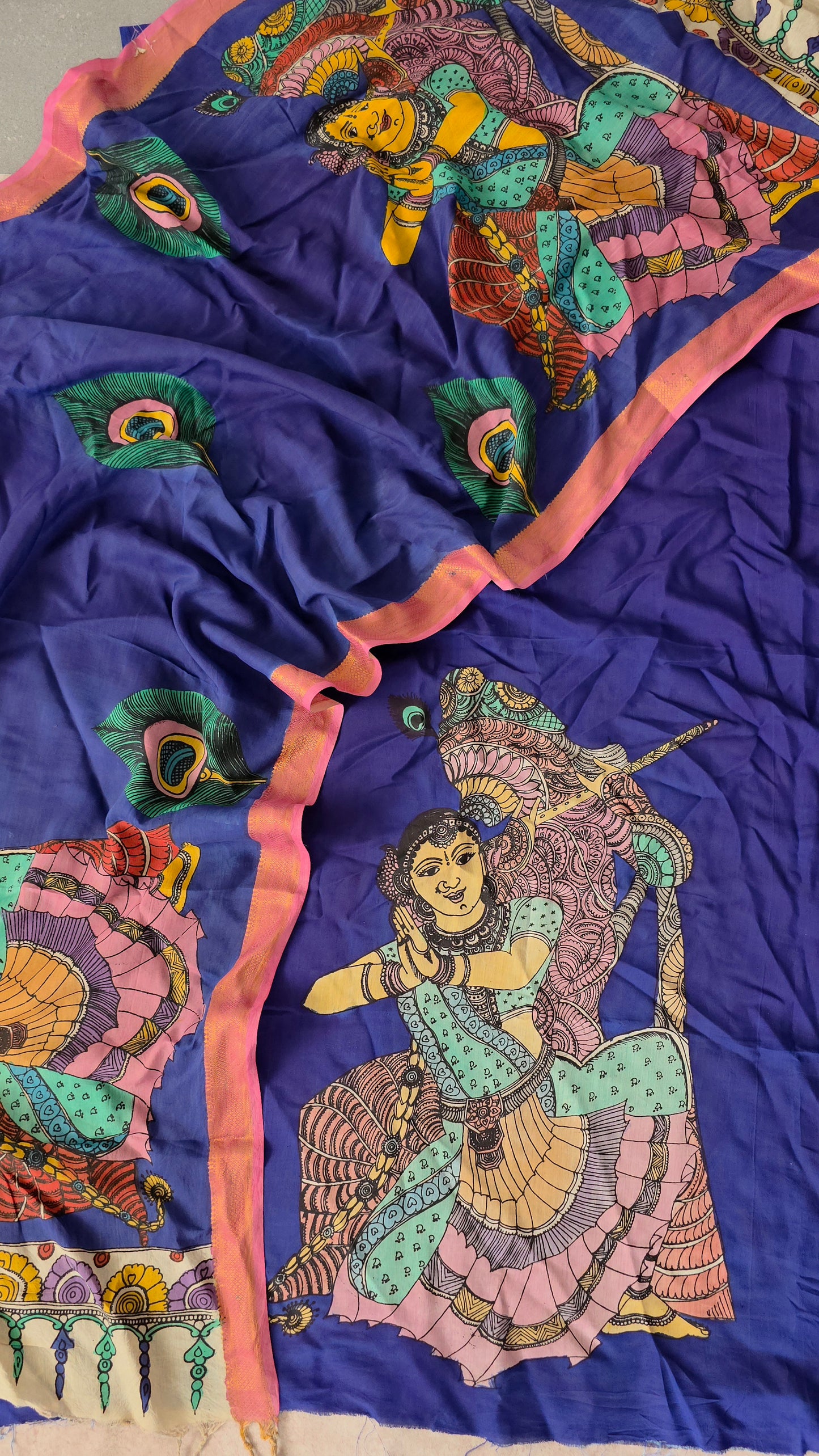 Handcrafted Kalahasthi Penkalamkari bangalore silk set - KH111