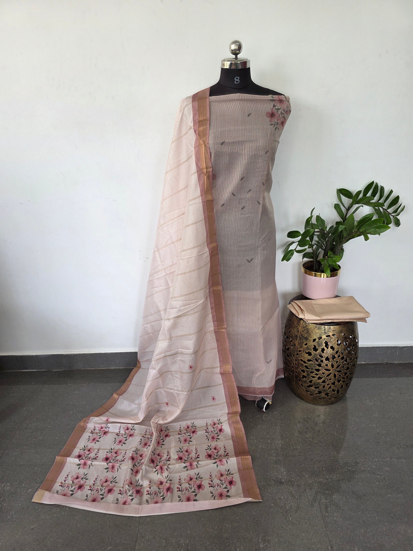 Fancy zari lines silk set - CLA397