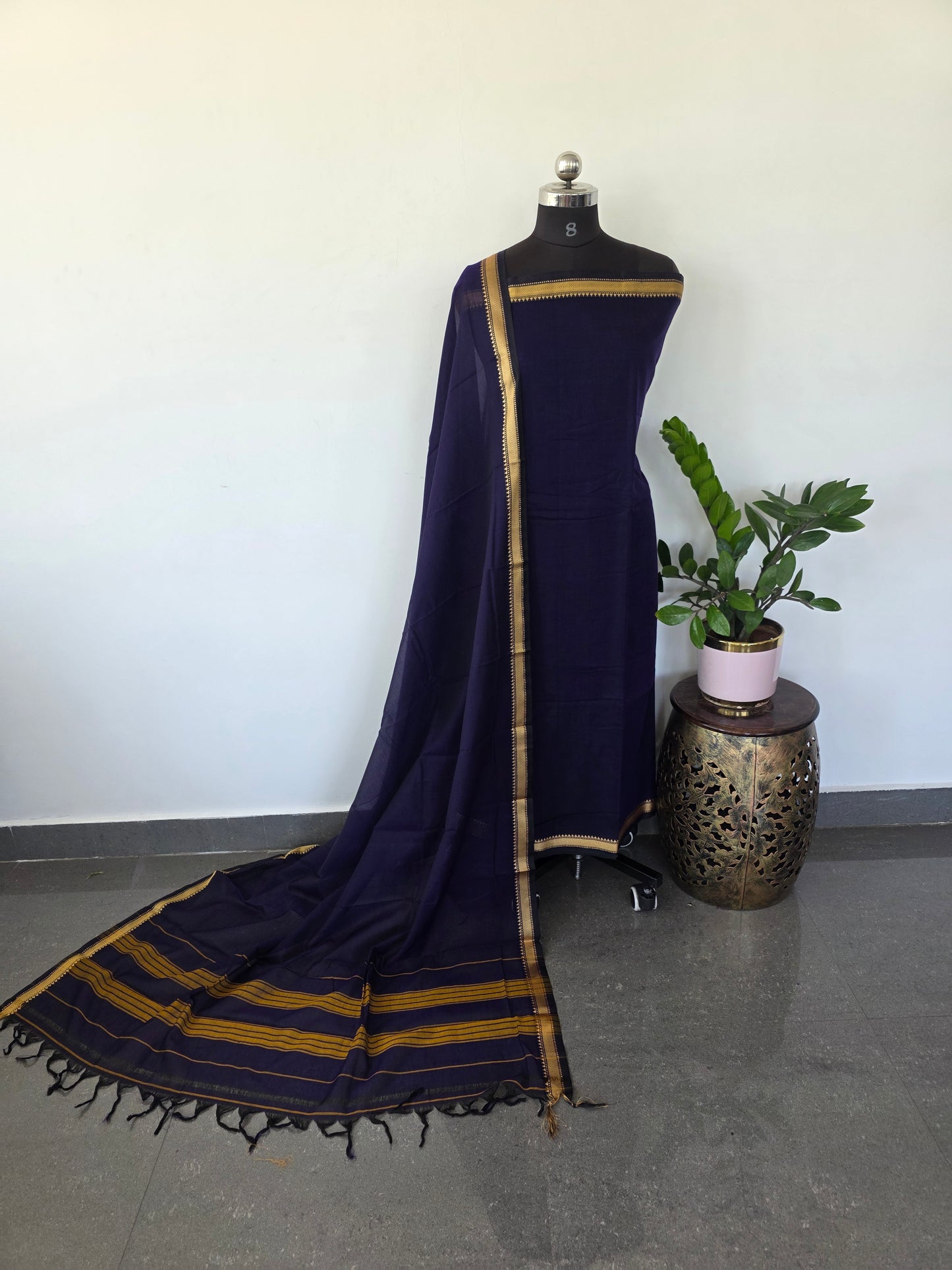 Mercerised narayanapet salwar set (blue) (4.5 meters) - NA30