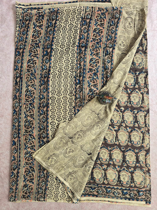 Handblock pure kalamkari cotton saree - HZ11