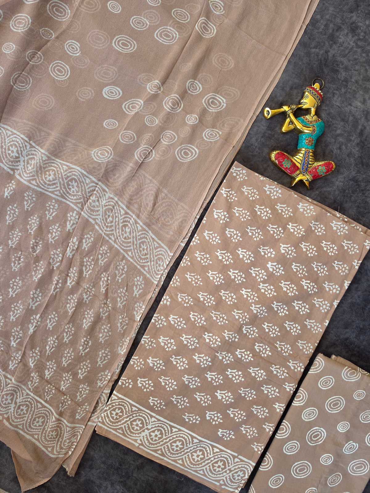 Handblock jaipuri cotton with chiffon duppatta- JA601