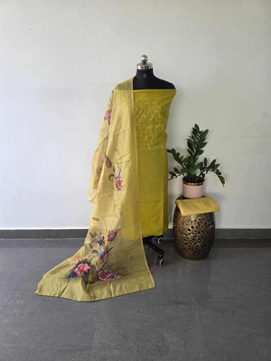 Fancy soft silk set  - yellow