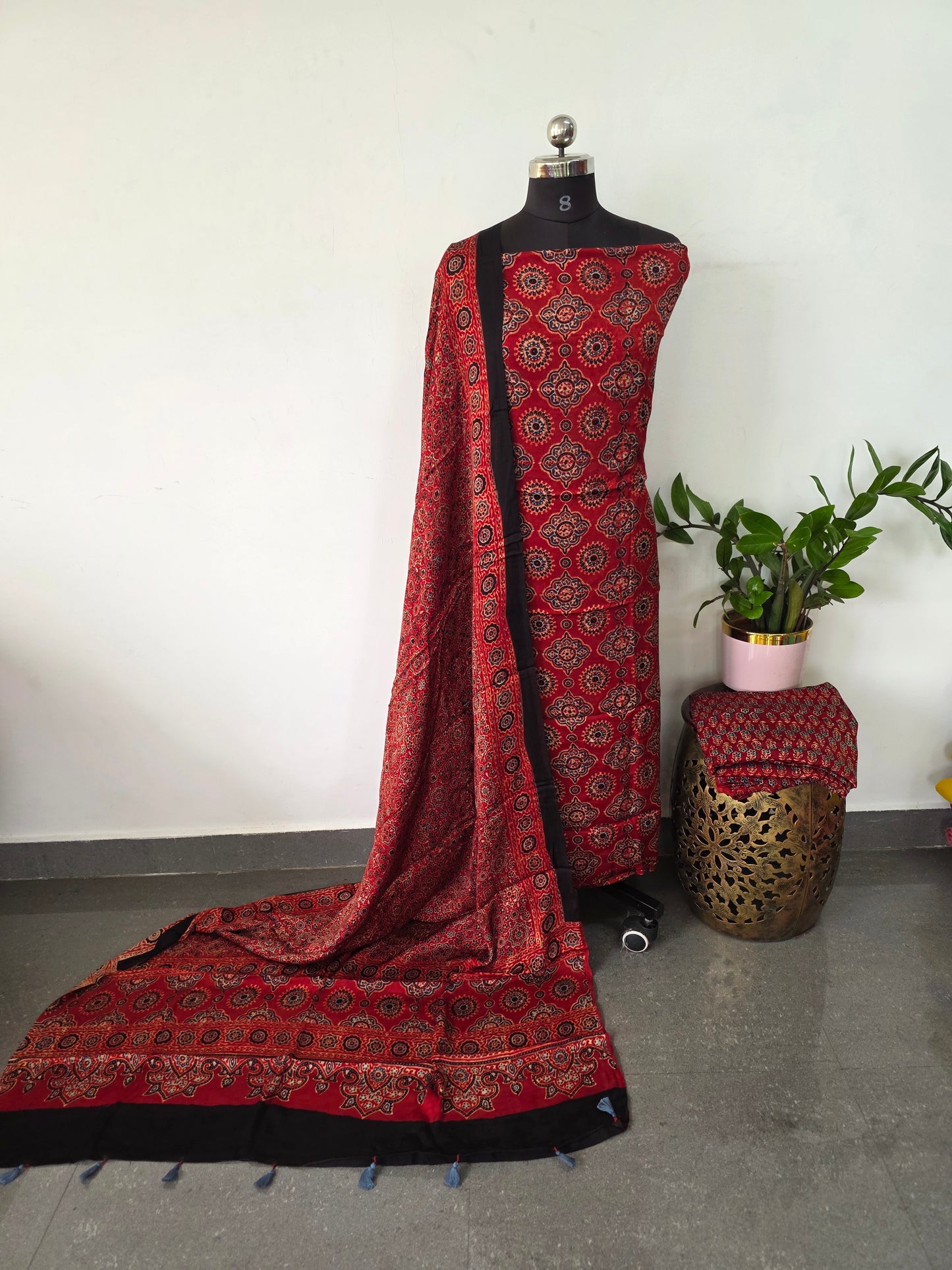 Handcrafted ajrakh modal silk set - HZ91