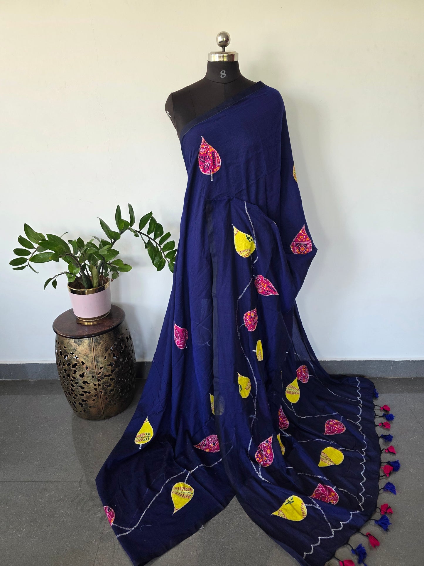 Khadi cotton applique work West Bengal saree - BB627