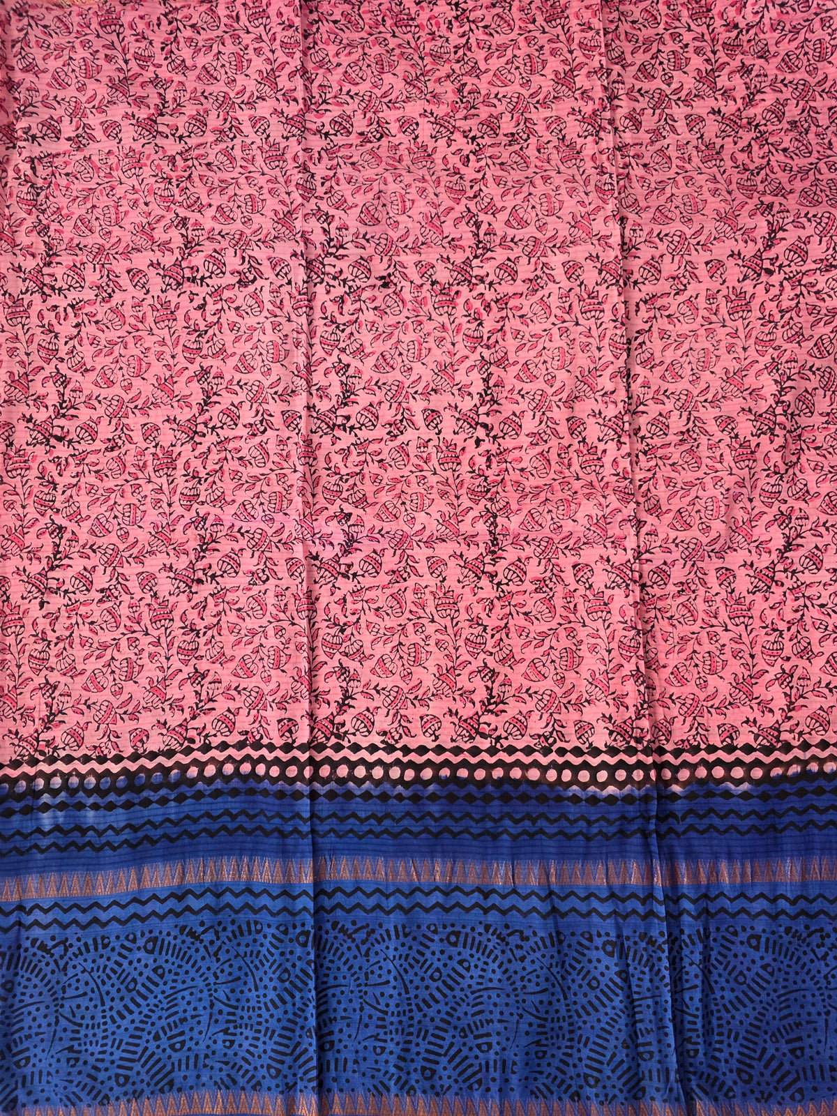 Handblock soft silk set with georgette shawl- GE258