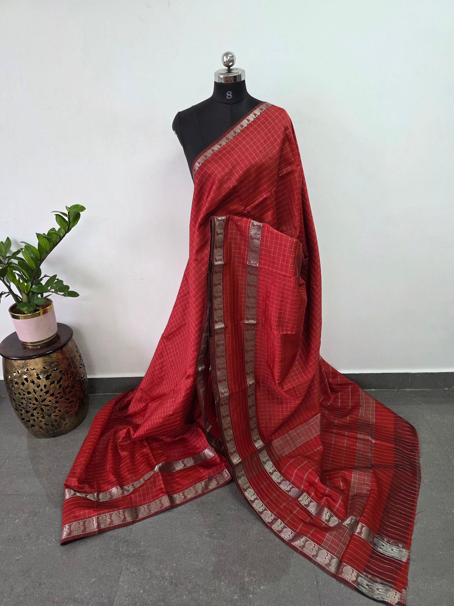 Premium checked semi mangalagiri pattu saree - MAA142