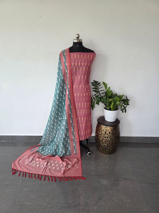 mercerised ikkat cotton top with double ikkat cotton shawl  - MI20